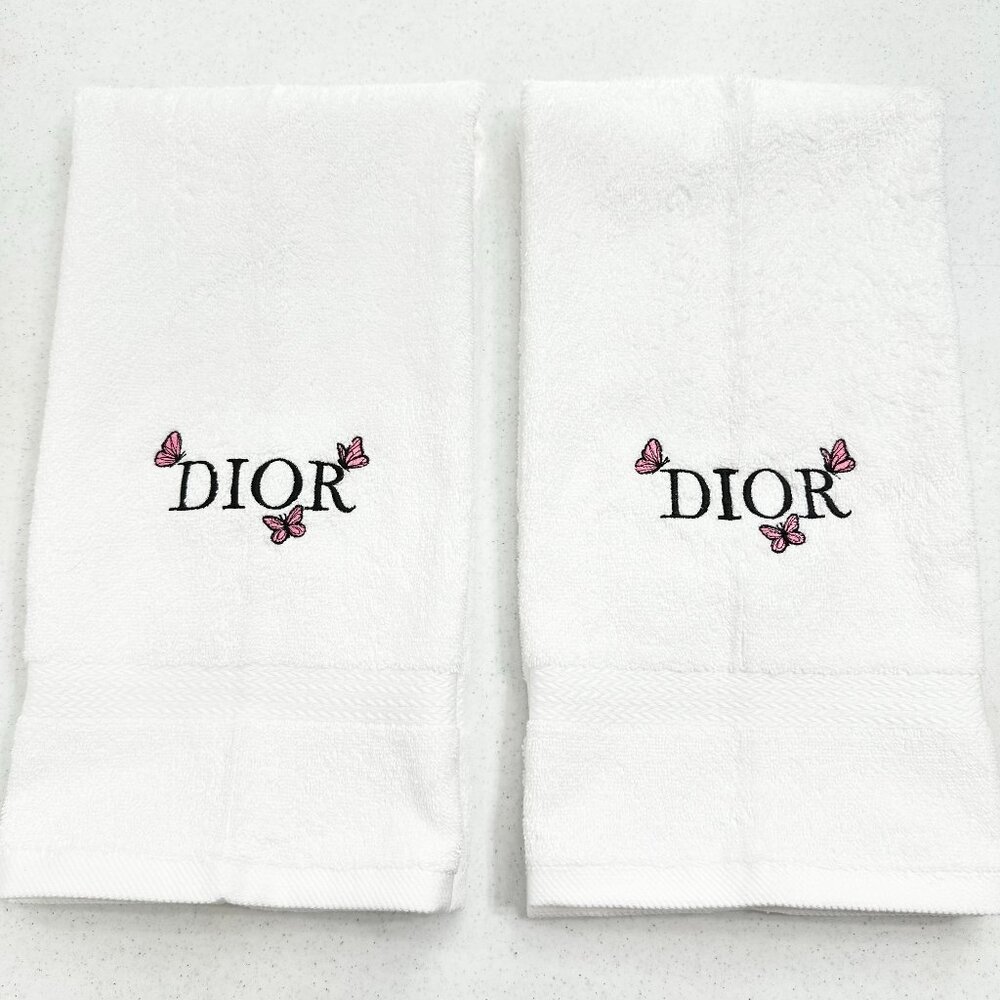 DIOR Style Towels Embroidered Hand Towel Set White Black Butterflies Bathroom